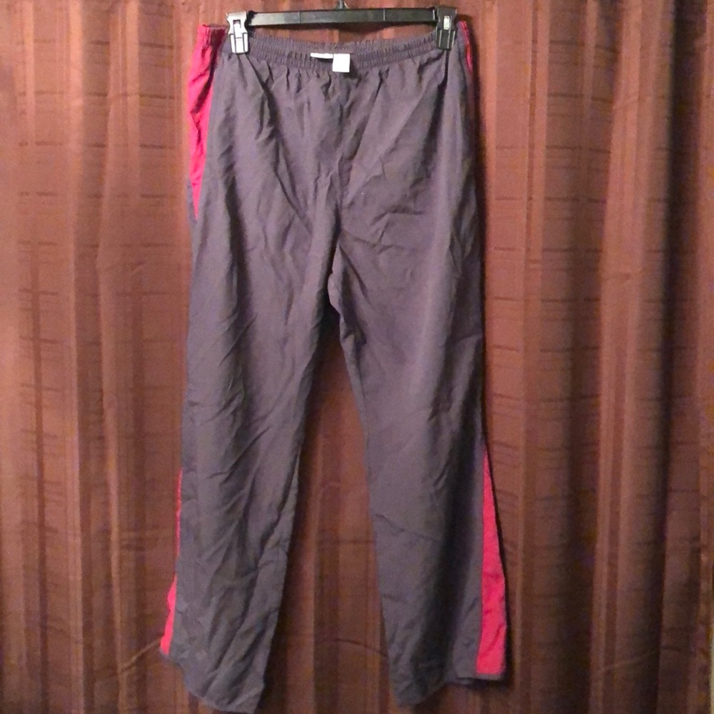 Running pants-gray and red-zippers at ankles